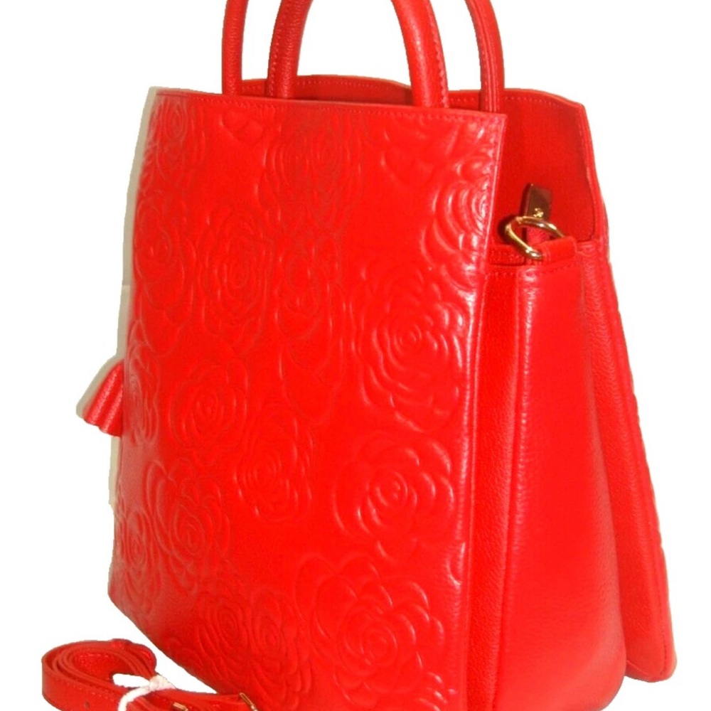 Red Embossed Floral Handbag NWOT - Picture 6 of 12